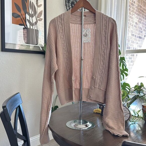NWT Free People Moon River Cardigan Sweater Knit Cardigan Neutral Earthy Chic - Picture 4 of 13